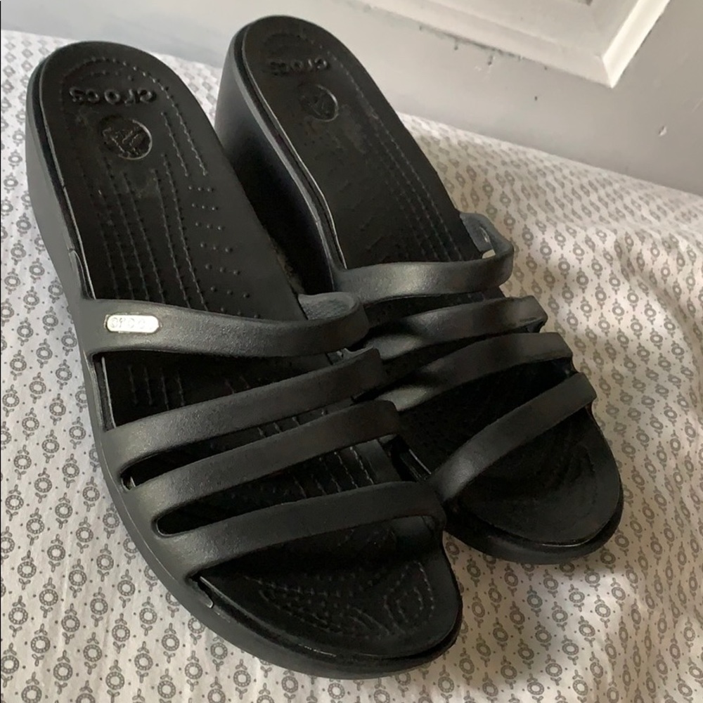 Black CROC wedge sandals size 10